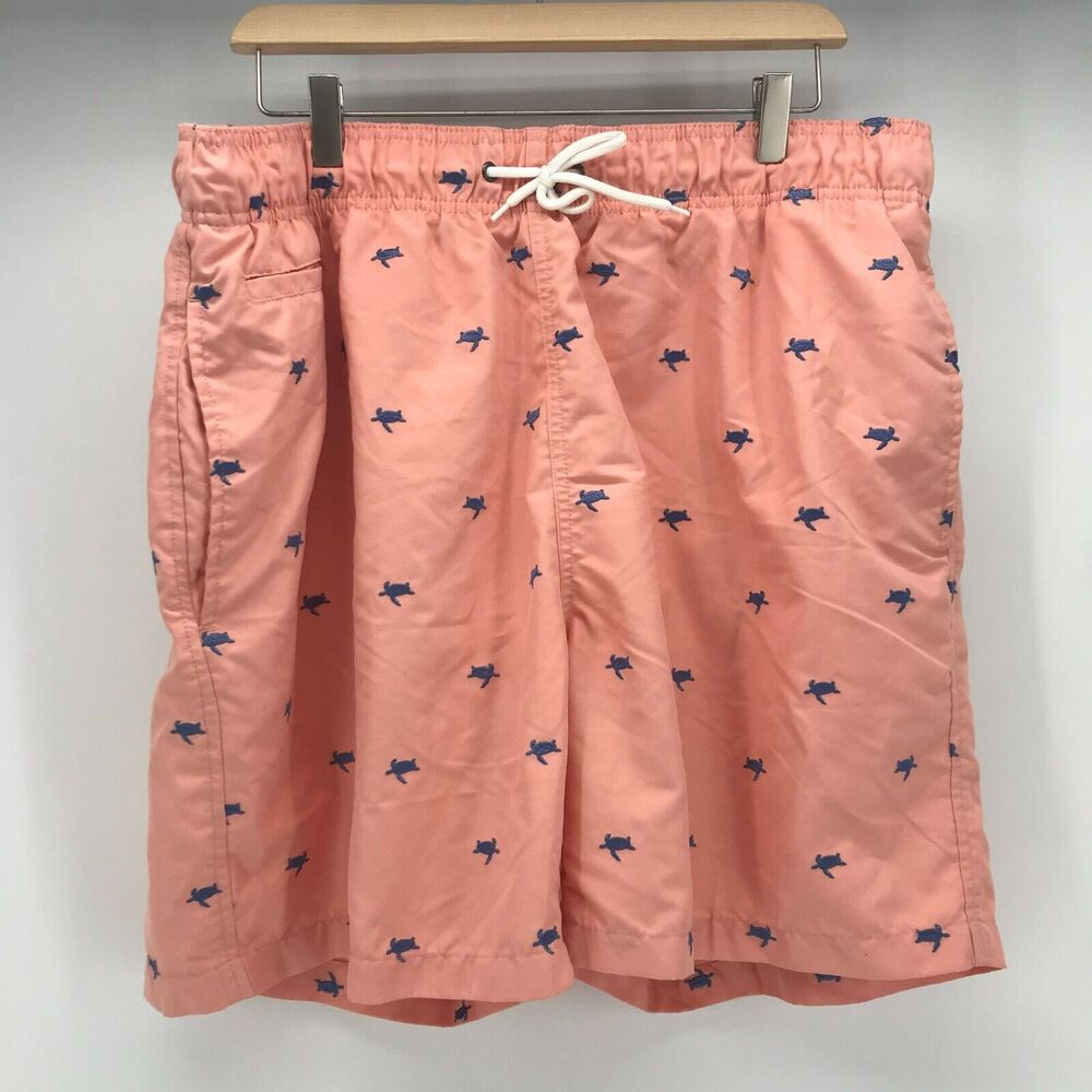 Charleston Threads Mens Swim Trunks XXL Orange Blue Turtles Short Elastic Waist